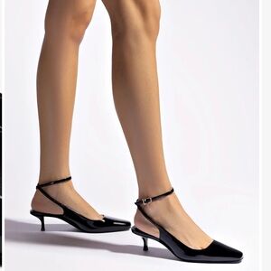 Larroude Amal Black Patent Leather Heels